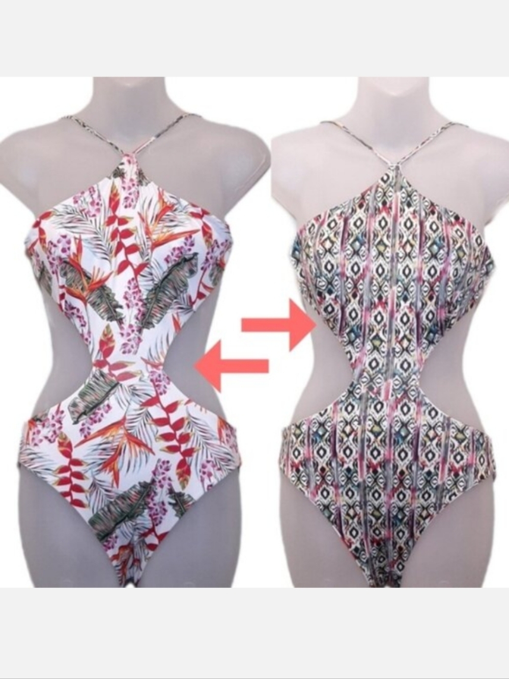 Tropik Reversible Monokini Swimsuit Halter Cut Out One Piece Bikini XS White
